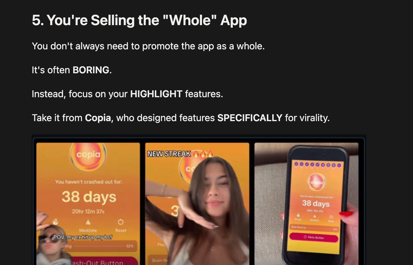 Copia, sell the highlight feature not the whole app
