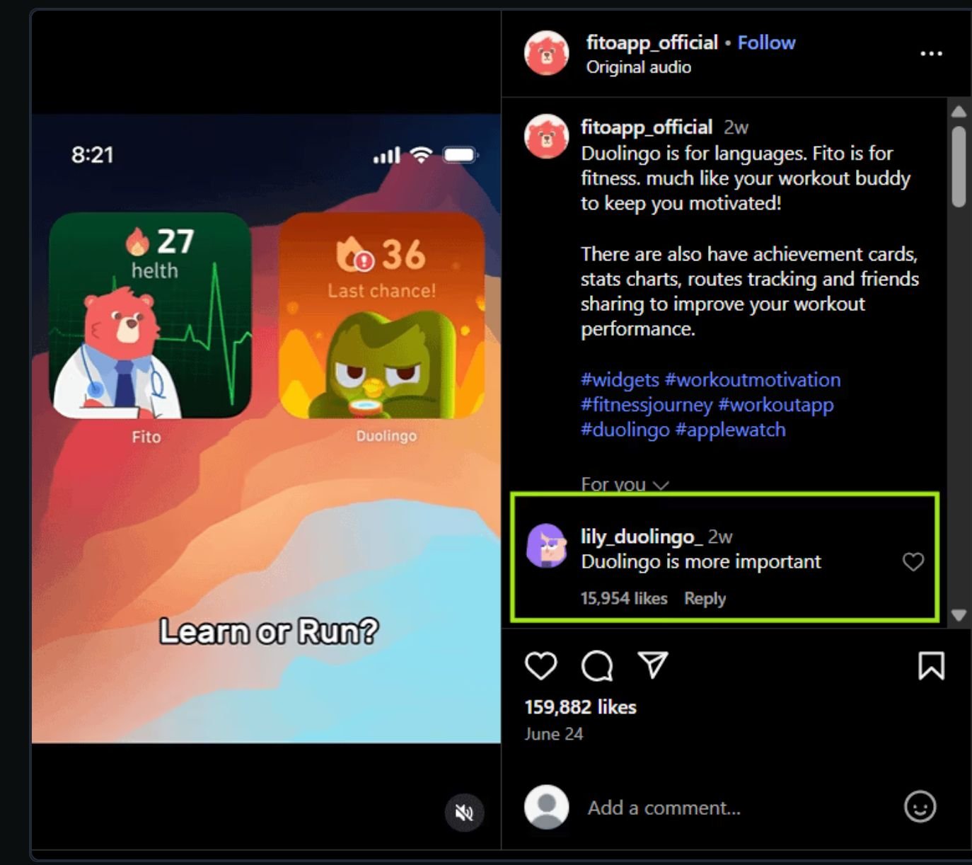 Fito vs Duolingo, Learn or Run reel